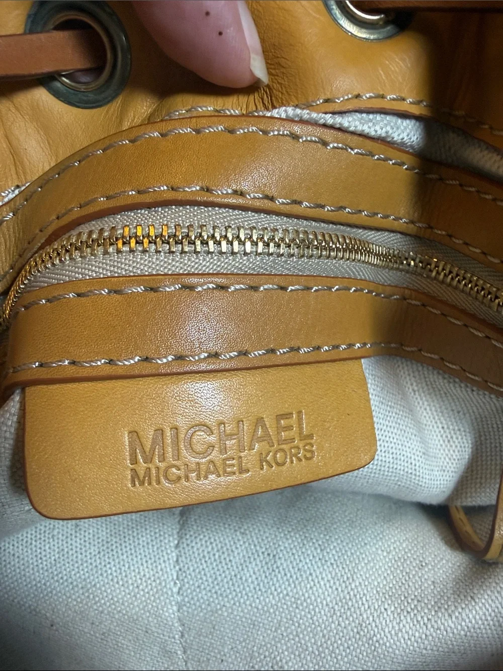 Turquoise & Tan Michael Kors Drawstring Bucket Bag - Women
